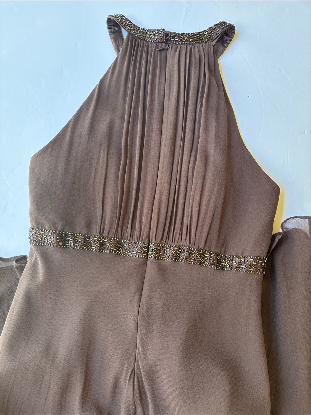 Vintage Y2K Silk Beaded Brown Formal Long Dress Gala Party Special Occasion Cute - Picture 14 of 17